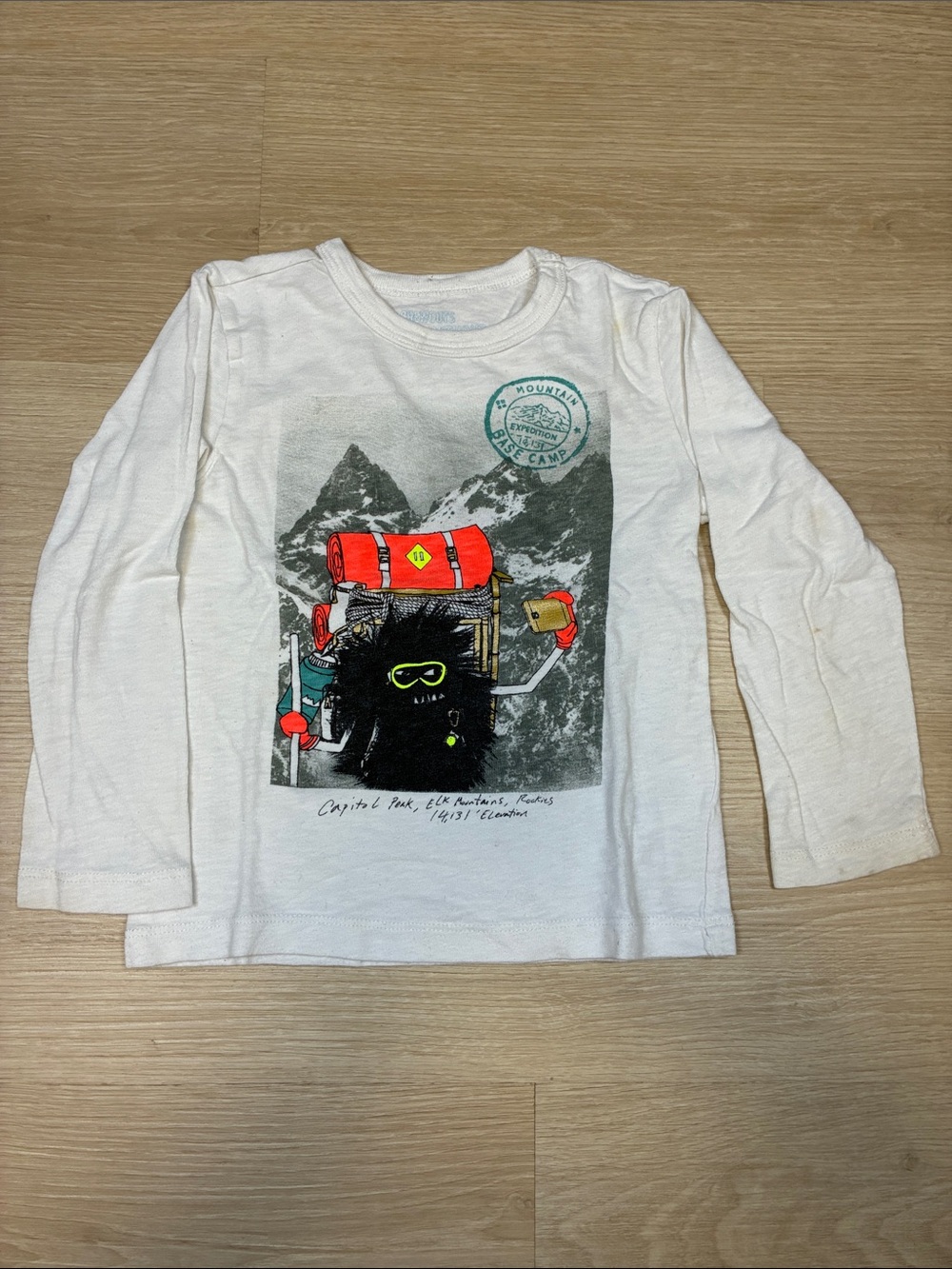 Crewcuts White Long-Sleeve Tee w/ Neon Orange & Yellow Mountain Climber Graphic